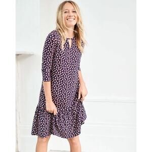 Boden Selena Jersey Knit Dress Size US 6R Floral Navy Keyhole Neck Peplum‎ Hem